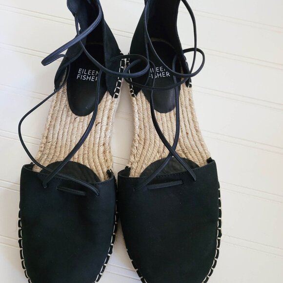 Eileen Fisher Sandals Womens 8.5 Black Nubuck Lee Espadrille Flats - Picture 9 of 9